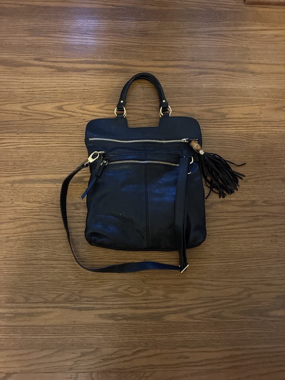Sorial Leather Tote Bag L Black Tone Hardware Womens Tassel